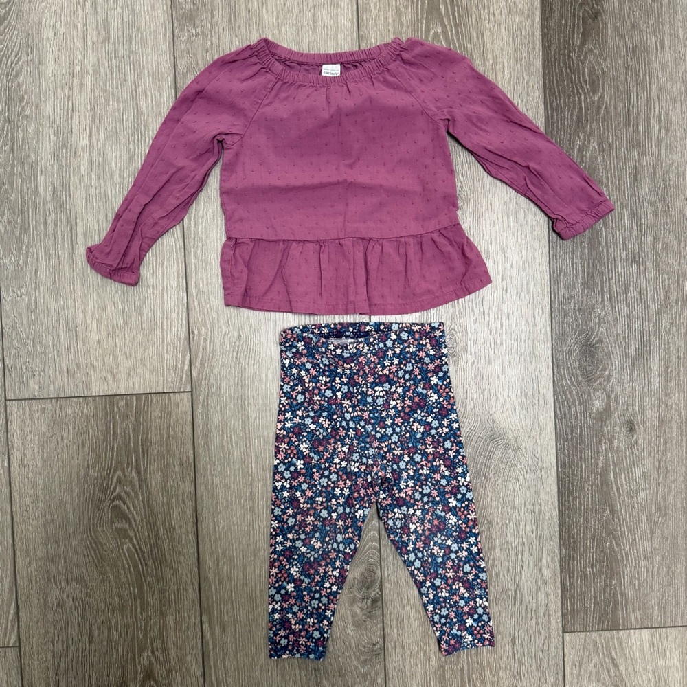CARTERS 2PC LONG SLEEVE SHIRT AND LEGGINGS OUTFIT FLORAL PURPLE 24MO